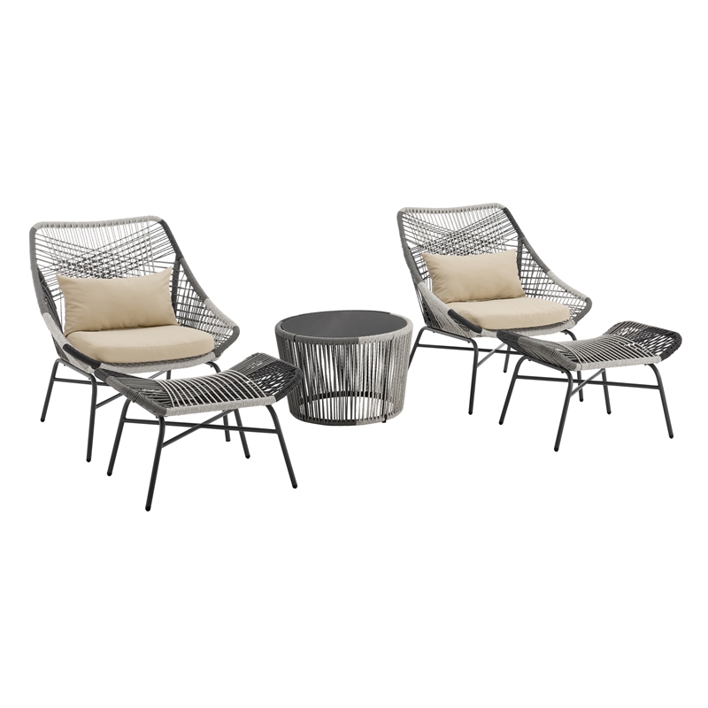 Ashland Modern 3-Piece Patio Conversation Set with Foot Ottomans in Cream