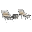 Ashland Modern 3-Piece Patio Conversation Set with Foot Ottomans in Cream