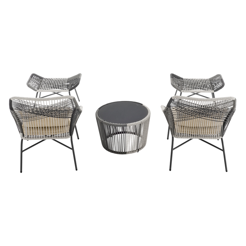 Ashland Modern 3-Piece Patio Conversation Set with Foot Ottomans in Cream