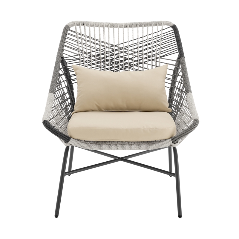 Ashland Modern 3-Piece Patio Conversation Set with Foot Ottomans in Cream