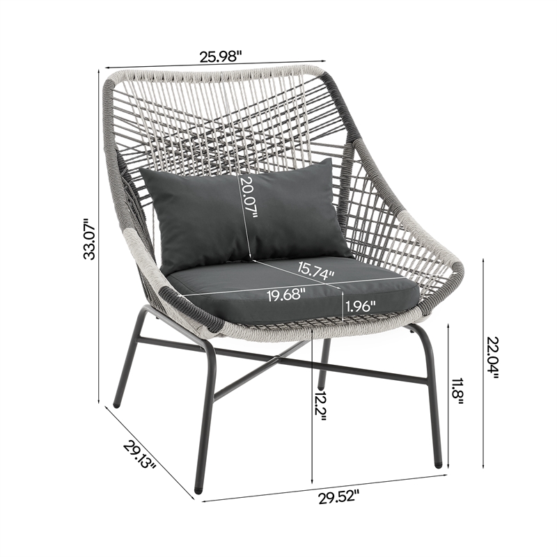 Ashland Modern 3-Piece Patio Conversation Set with Foot Ottomans in Gray