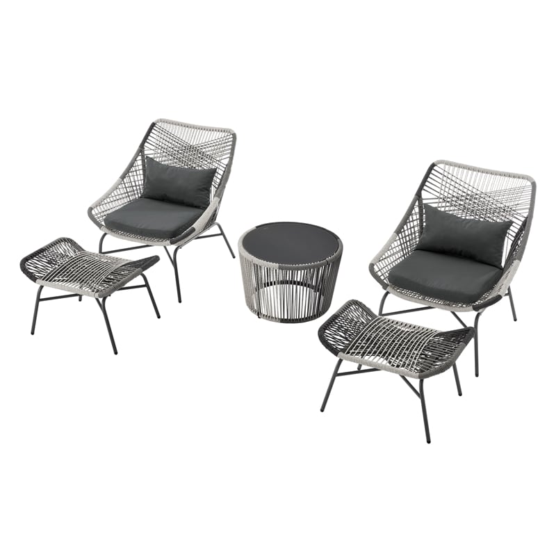 Ashland Modern 3-Piece Patio Conversation Set with Foot Ottomans in Gray