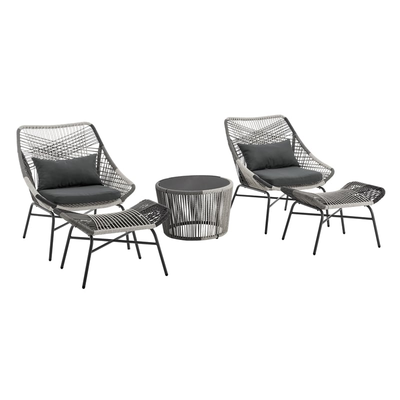 Ashland Modern 3-Piece Patio Conversation Set with Foot Ottomans in Gray