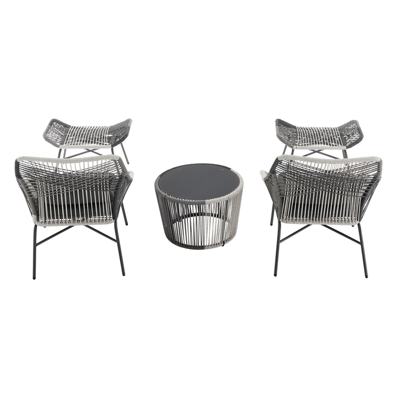 Ashland Modern 3-Piece Patio Conversation Set with Foot Ottomans in Gray