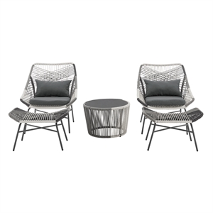 Ashland Modern 3-Piece Patio Conversation Set with Foot Ottomans in Gray
