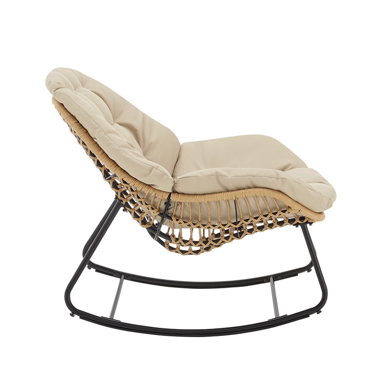 Benson Modern 3-Piece Patio Rocking Chair with Ottoman and Table in Cream