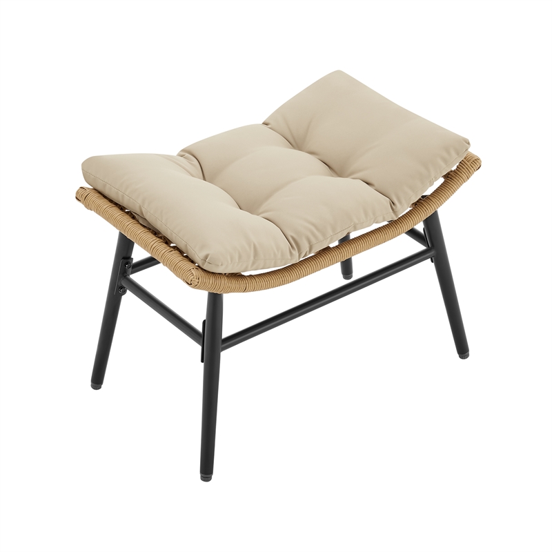 Benson Modern 3-Piece Patio Rocking Chair with Ottoman and Table in Cream
