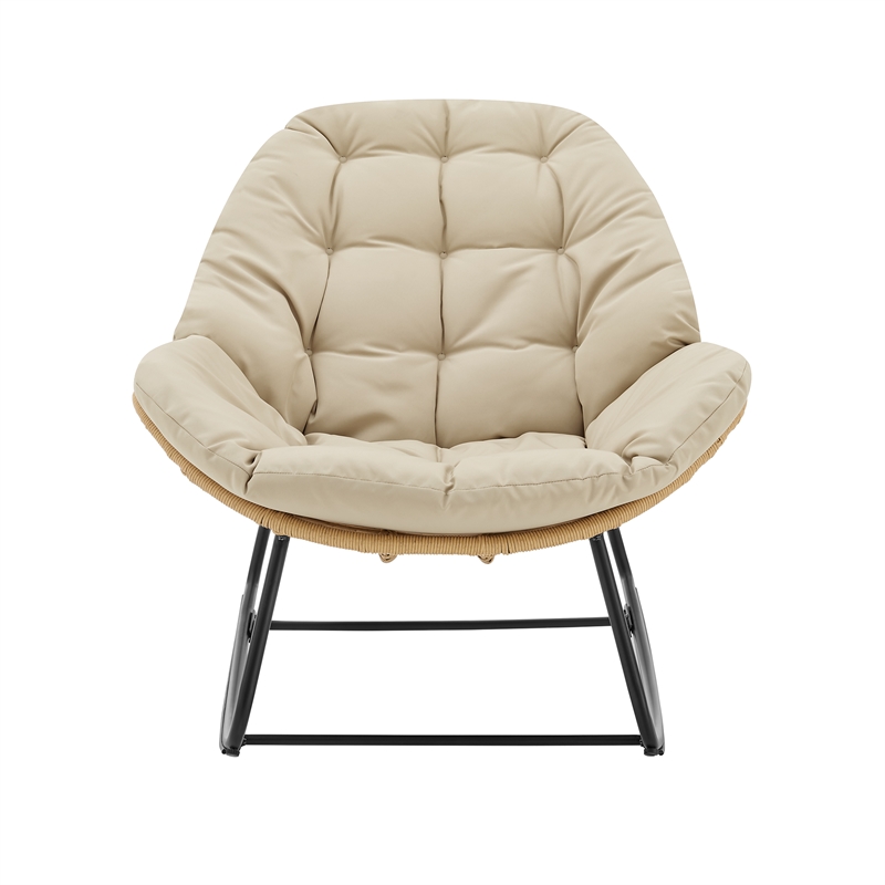 Benson Modern 3-Piece Patio Rocking Chair with Ottoman and Table in Cream