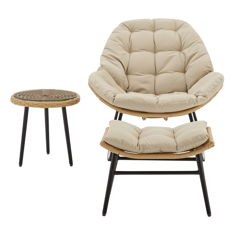 Benson Modern 3-Piece Patio Rocking Chair with Ottoman and Table in Cream