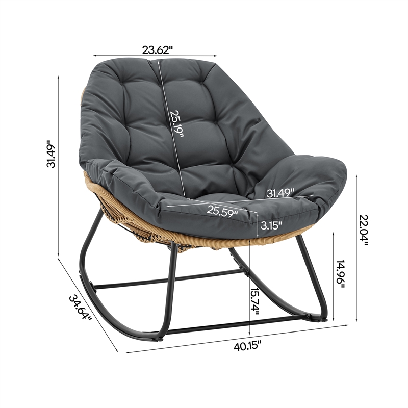Benson Modern 3-Piece Patio Rocking Chair with Ottoman and Table in Gray