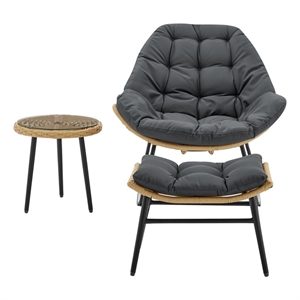 Benson Modern 3-Piece Patio Rocking Chair with Ottoman and Table in Gray