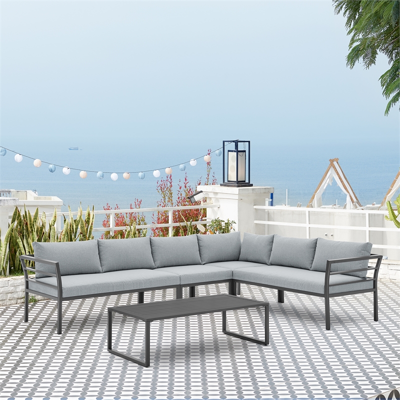 Sunnyside Modern Corner Patio Conversation Set with Table in Gray