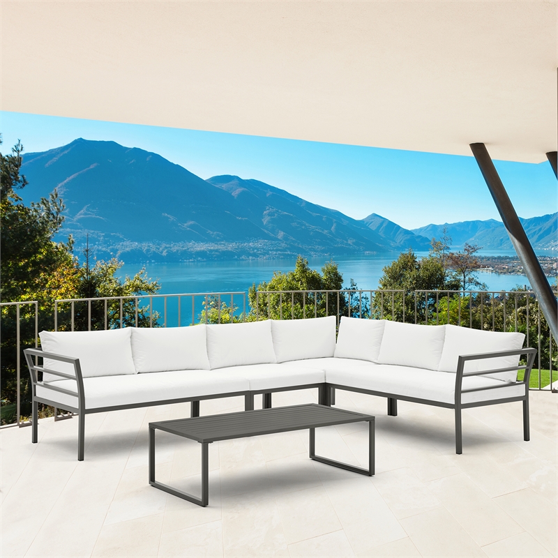 Sunnyside Modern Corner Patio Conversation Set with Table in White