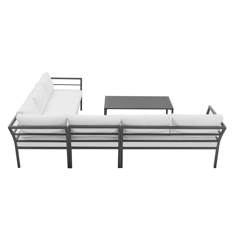 Sunnyside Modern Corner Patio Conversation Set with Table in White