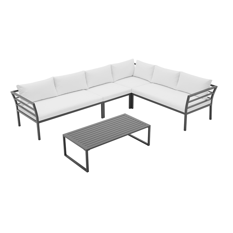 Sunnyside Modern Corner Patio Conversation Set with Table in White