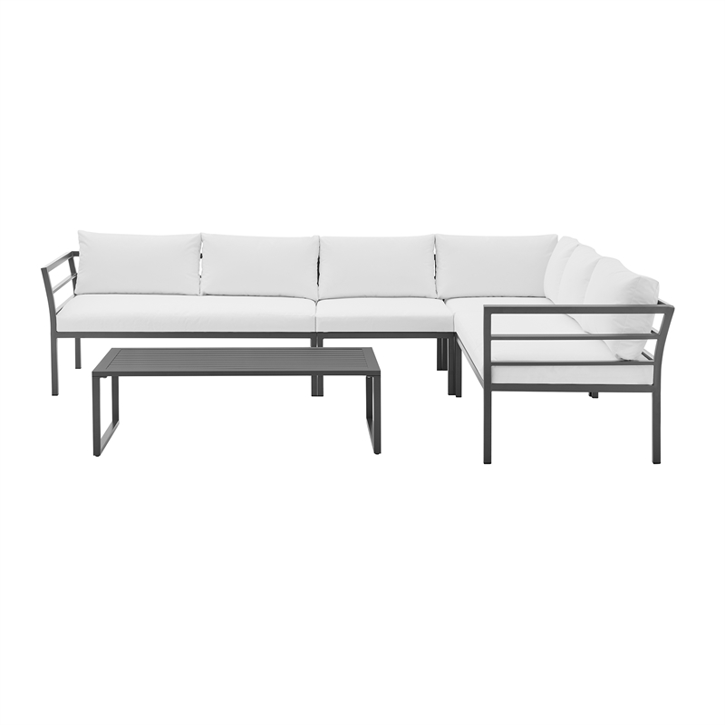 Sunnyside Modern Corner Patio Conversation Set with Table in White