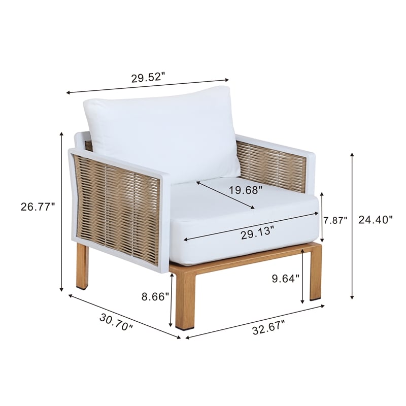 Manhattan Comfort Vine Modern 4-Piece Patio Conversation Set in Cream