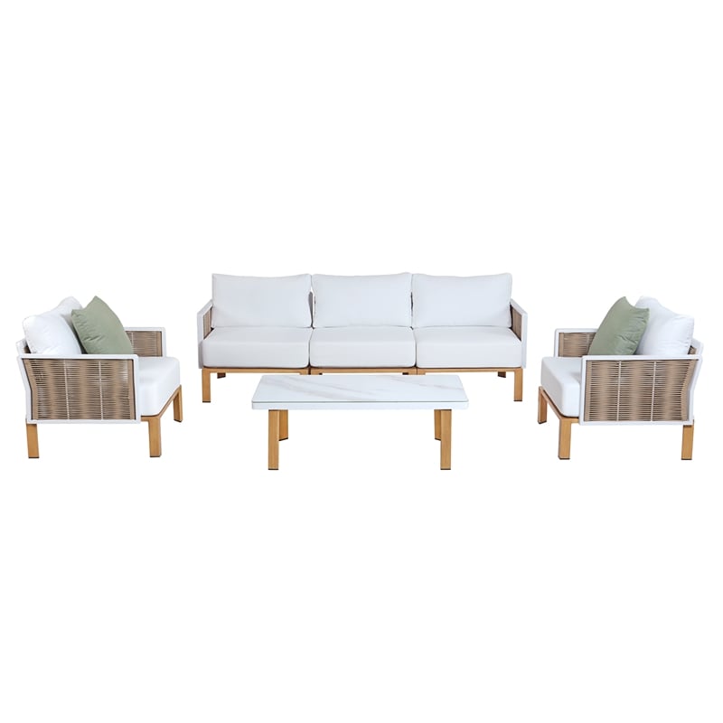 Manhattan Comfort Vine Modern 4-Piece Patio Conversation Set in Cream