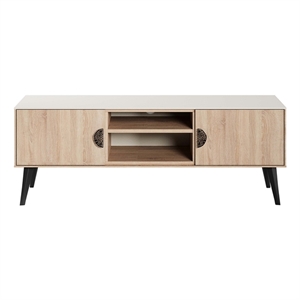 Manhattan Comfort Haley 55.10&quot Mid-Century Modern TV Stand in Natural and Beige