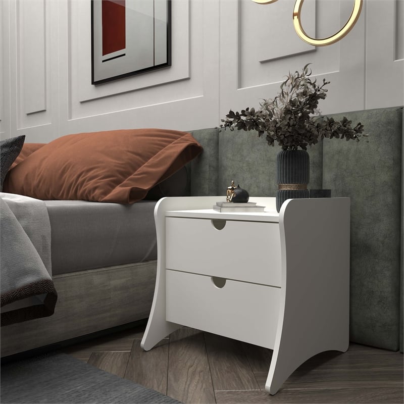 Manhattan Comfort Coney Mid-Century Modern 2-Drawer Nightstand in White