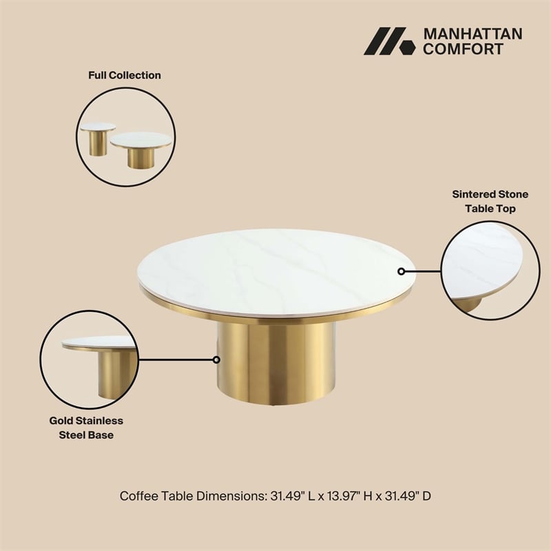 manhattan comfort glenn 2-piece modern coffee table and end table set in gold