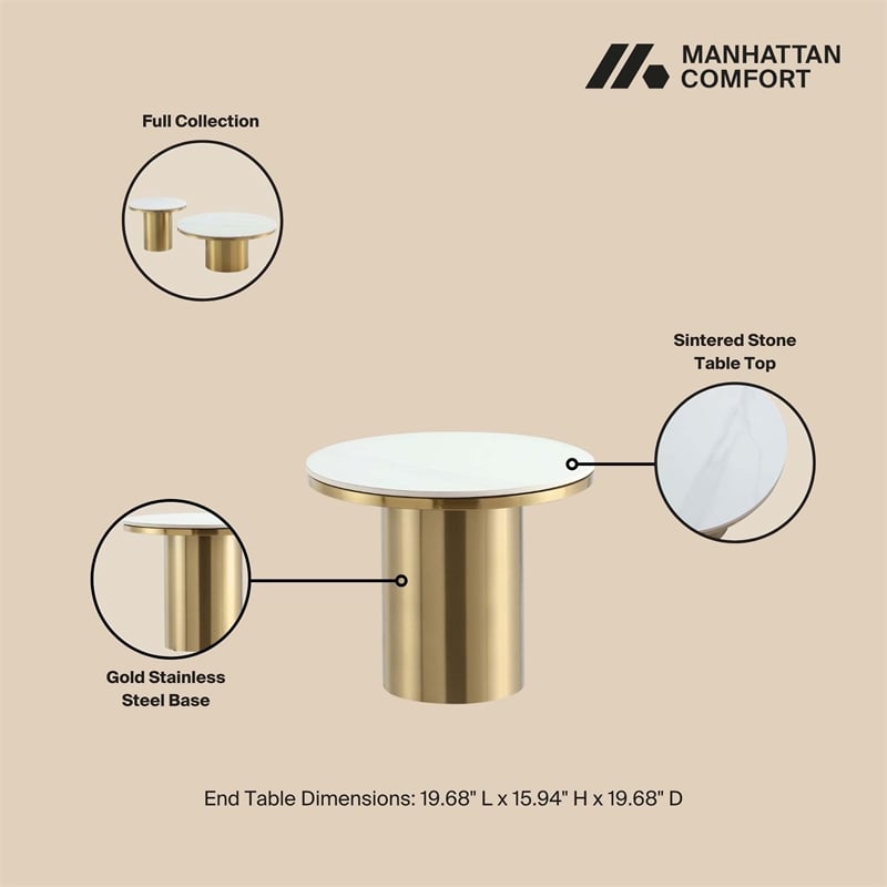 manhattan comfort glenn 2-piece modern coffee table and end table set in gold