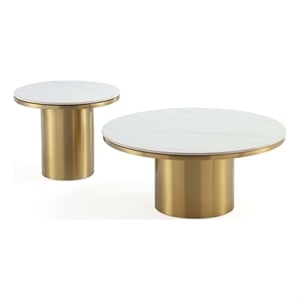 Manhattan Comfort Glenn 2-Piece Modern Coffee Table and End Table Set in Gold