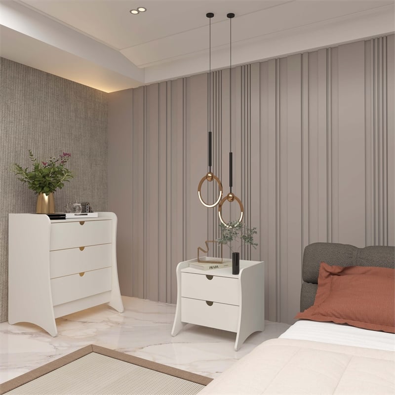 Coney 2-Piece Mid-Century Modern Dresser and Nightstand Set in White