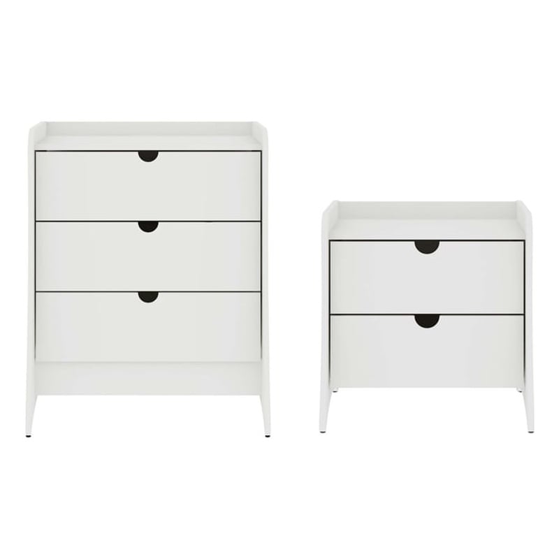 Coney 2-Piece Mid-Century Modern Dresser and Nightstand Set in White