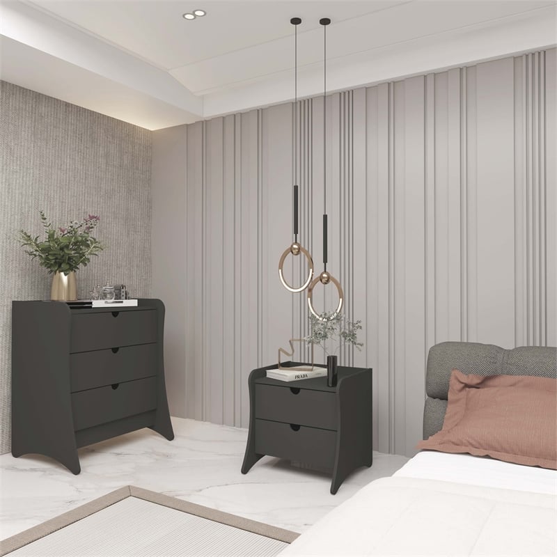 Coney 2-Piece Mid-Century Modern Dresser and Nightstand Set in Gray