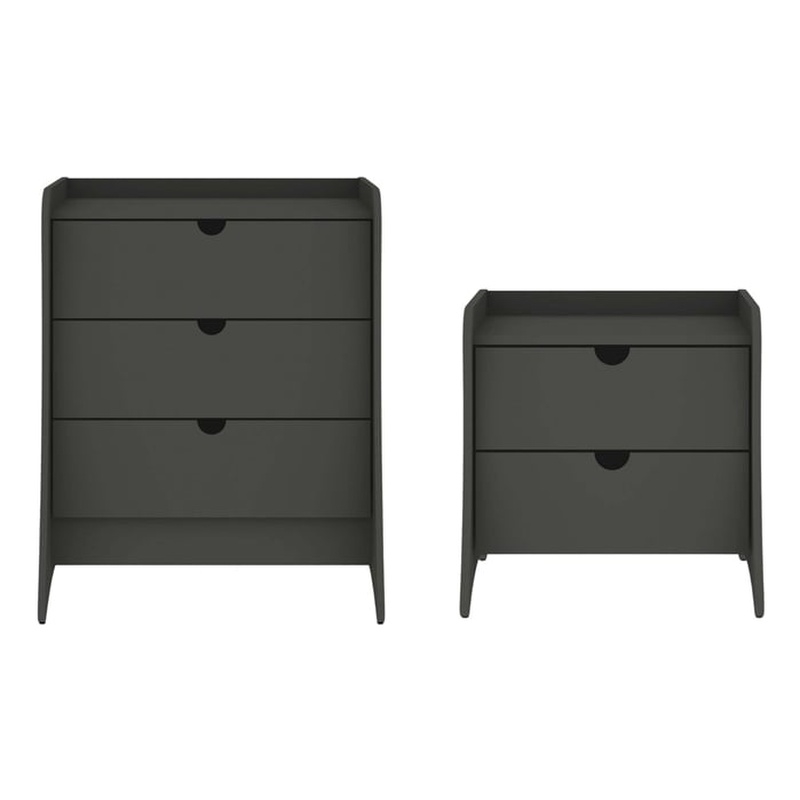 Coney 2-Piece Mid-Century Modern Dresser and Nightstand Set in Gray