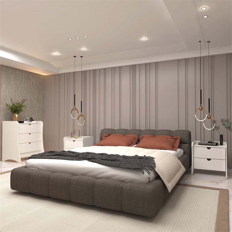 Coney 3-Piece Mid-Century Modern Dresser and Nightstand Set in White