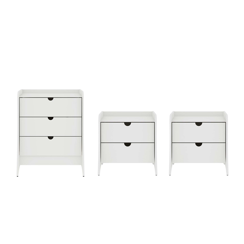 Coney 3-Piece Mid-Century Modern Dresser and Nightstand Set in White