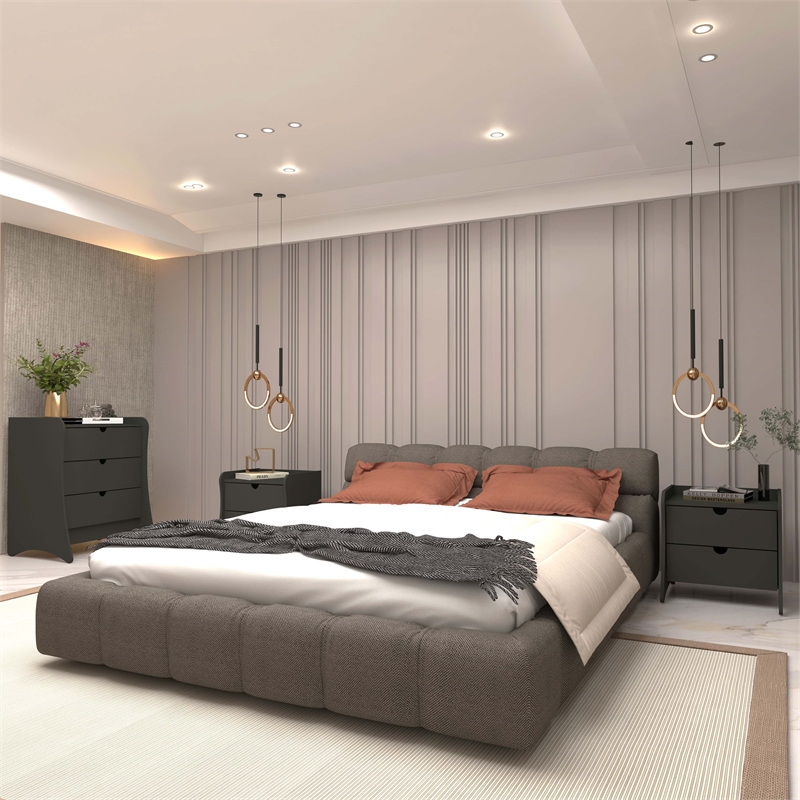 Coney 3-Piece Mid-Century Modern Dresser and Nightstand Set in Gray