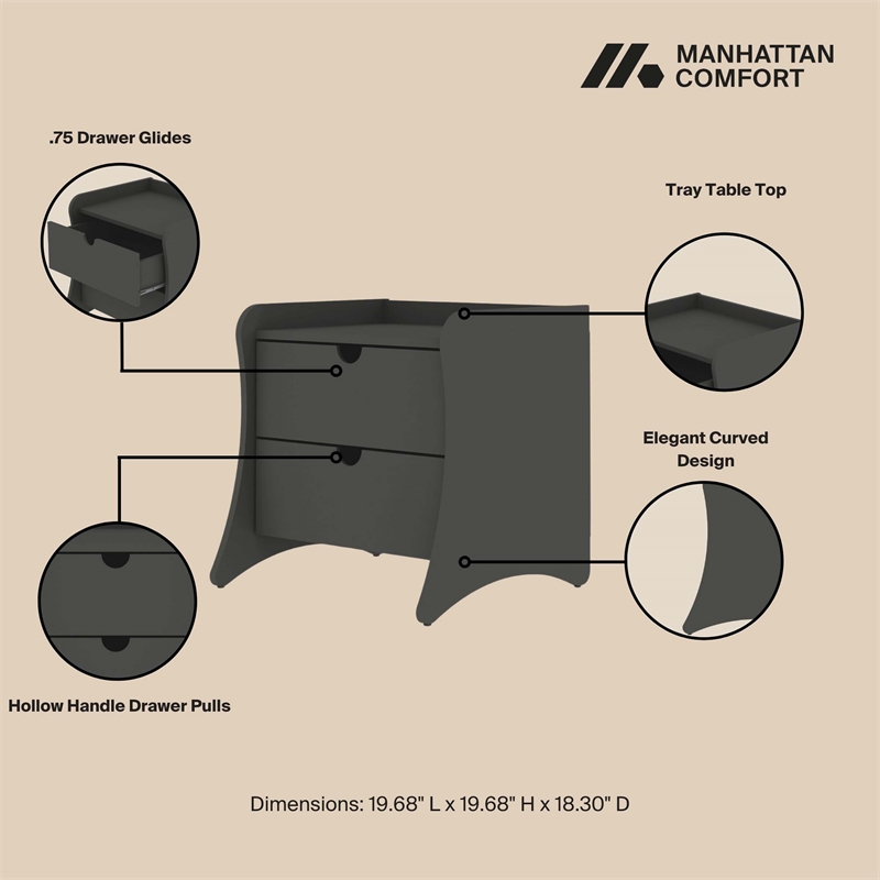 Coney 3-Piece Mid-Century Modern Dresser and Nightstand Set in Gray