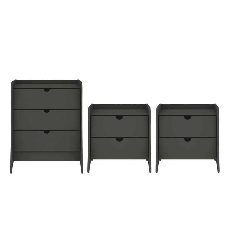 Coney 3-Piece Mid-Century Modern Dresser and Nightstand Set in Gray