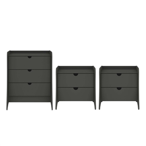 Coney 3-Piece Mid-Century Modern Dresser and Nightstand Set in Gray