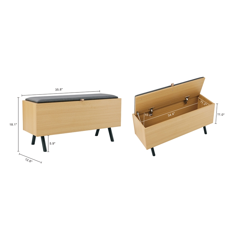 Paloma Accent Storage Bench in Natural Oak made from Engineered Wood