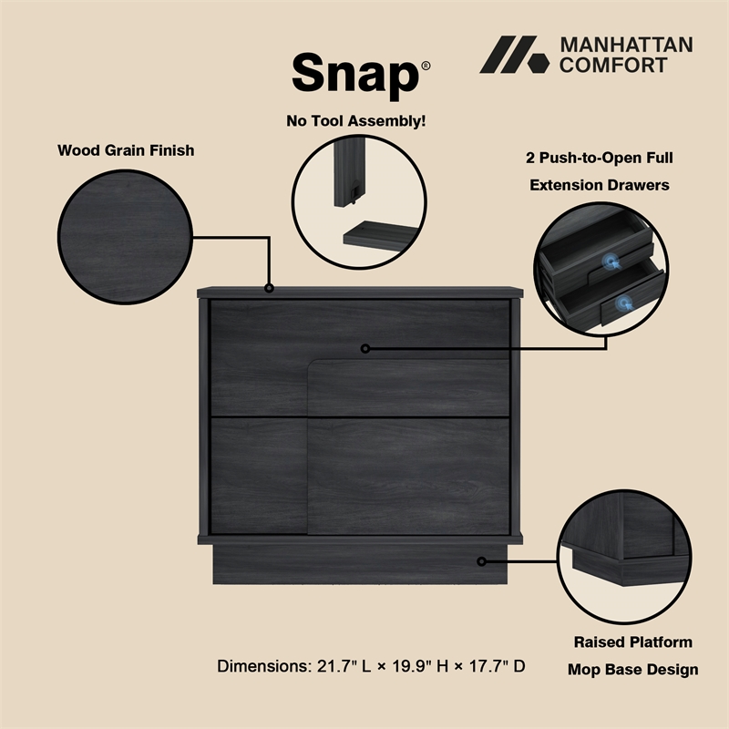 Horizon Nightstand in Charcoal Grey made from Engineered Wood