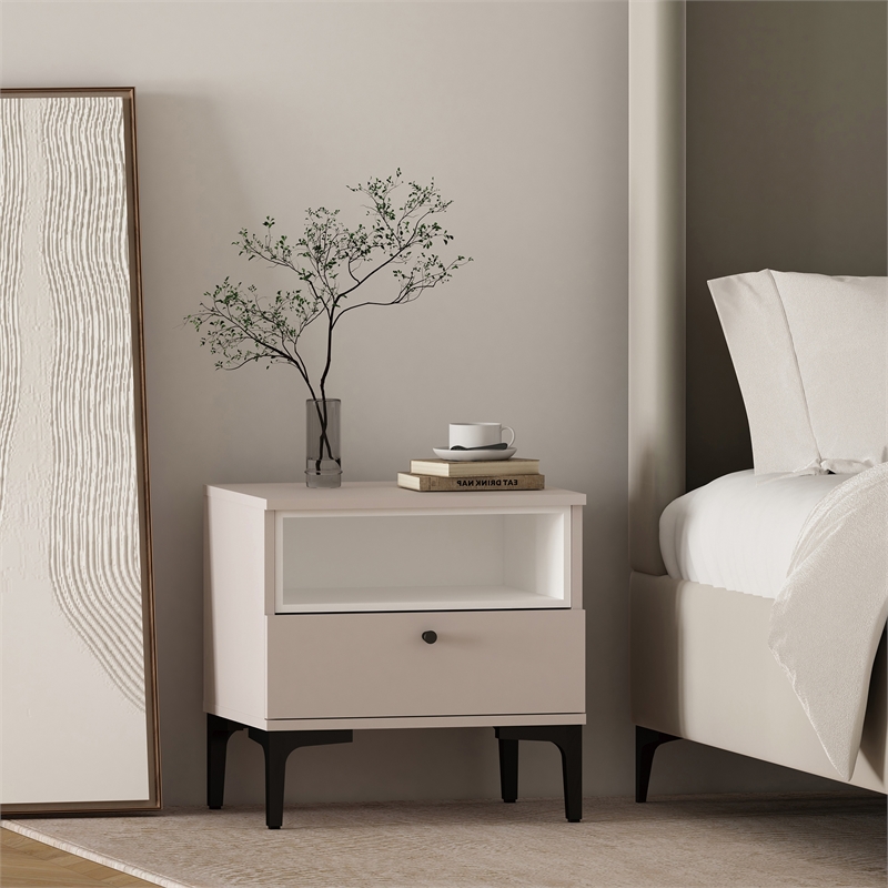 Amara Nightstand in Pale Rose and White made from Engineered Wood
