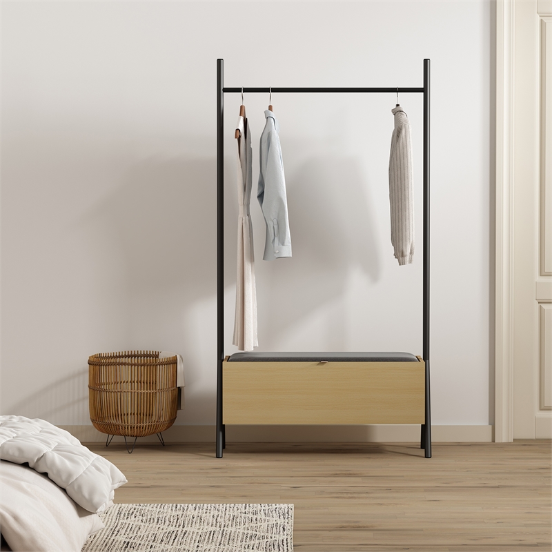 Paloma Open Hanging Closet in Natural Oak made from Engineered Wood