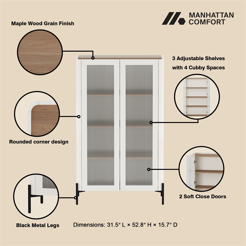 Abbey Decor Glass Cabinet in Maple and Off White made from Engineered Wood