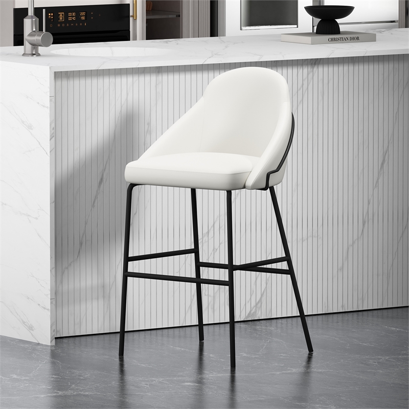 Gracie White and Black Leatherette Barstool with Steel Legs