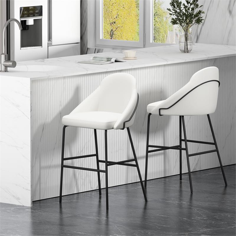Gracie White and Black Leatherette Barstool with Steel Legs - Set of 2