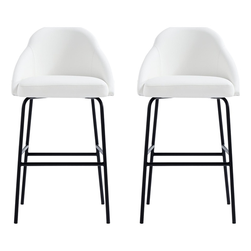 Gracie White and Black Leatherette Barstool with Steel Legs - Set of 2
