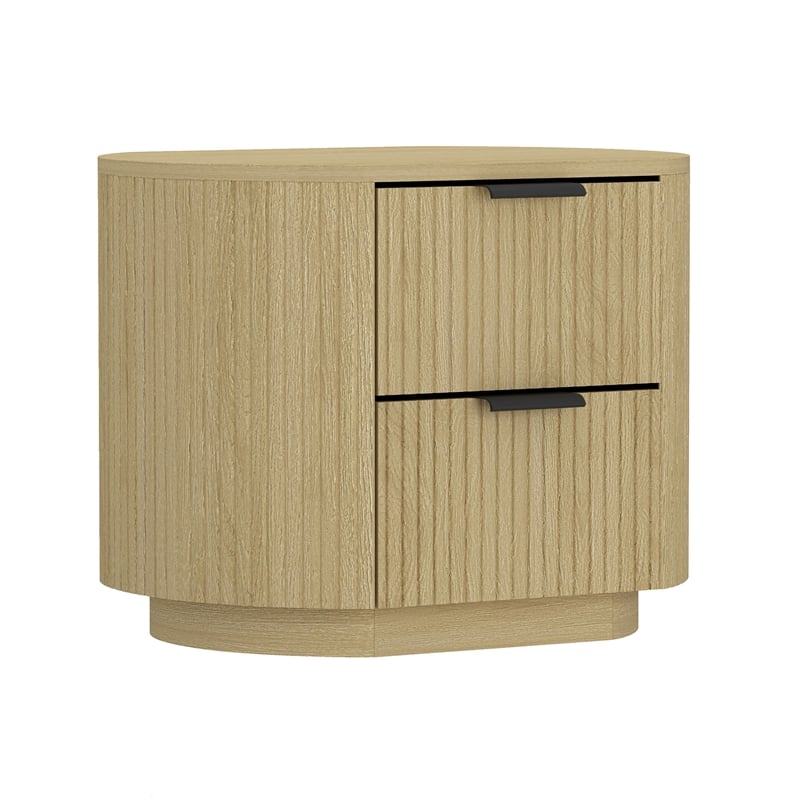 Olivia Modern Nightstand with 2 Drawers in Natural Oak and Black