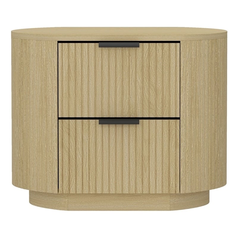 Olivia Modern Nightstand with 2 Drawers in Natural Oak and Black