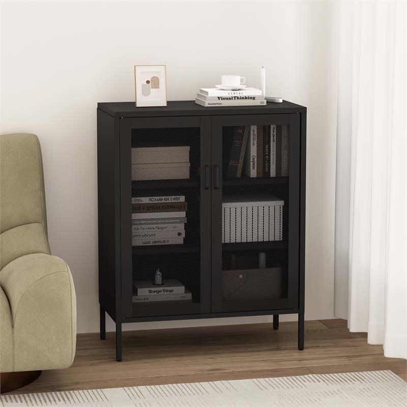 Amelia Modern 31.5 Accent Cabinet with 3 Adjustable Shelves in Black