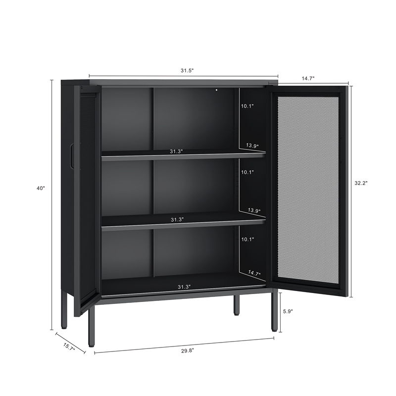 Amelia Modern 31.5 Accent Cabinet with 3 Adjustable Shelves in Black
