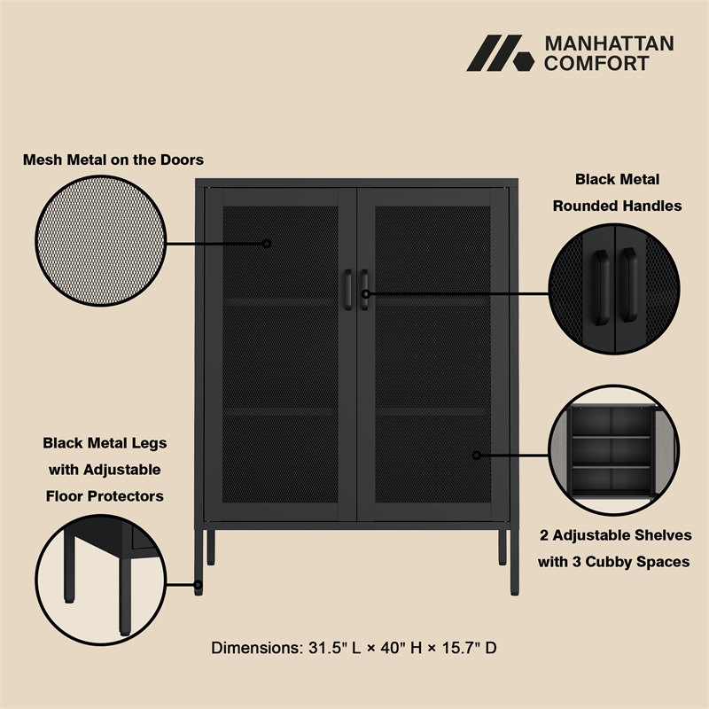 Amelia Modern 31.5 Accent Cabinet with 3 Adjustable Shelves in Black